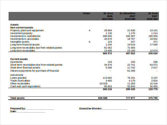 financial statement free word format template