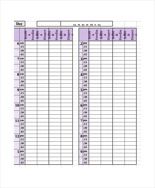 baby time schedule template