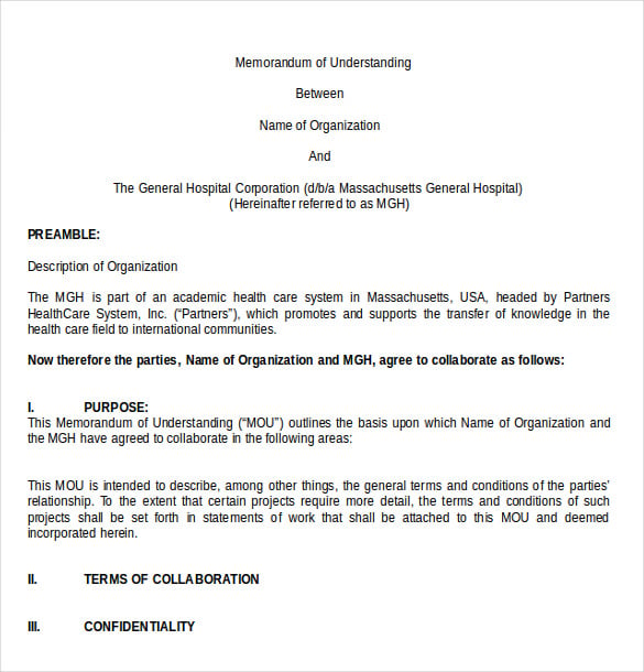 Memorandum of Understanding Template - 20+ Word, PDF ...