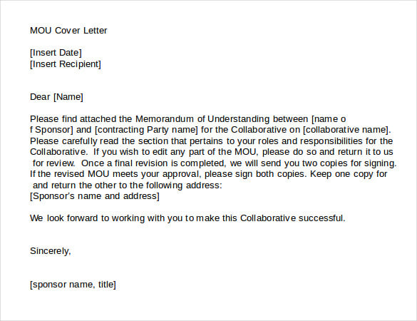 cover letter for memorandum of understanding word document