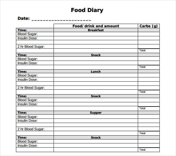 diabetic food log template pdf format