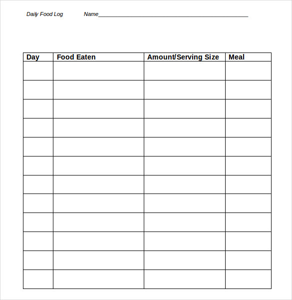 free food log template for microsoft word