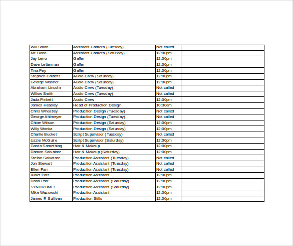 word format call sheet template free download