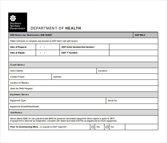 word format job sheet template free download