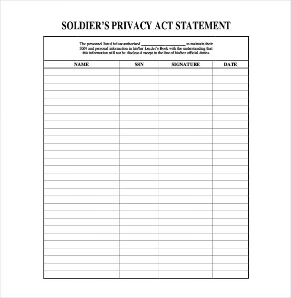 easy download soldiers privacy act statement sheet