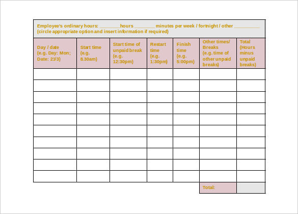 time sheet ms word format free template