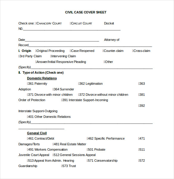 Civil Cover Sheet Templates 12  Free Sample Example Format Download