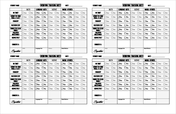 10  Free Behavior Tracking Template