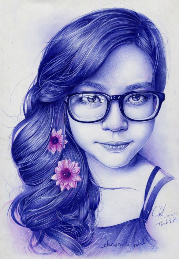 beautiful girl pen drawing