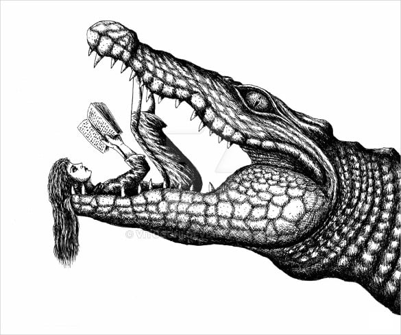 crocodile reading pen drawing