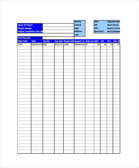 excel format of sample project tracking sheet template download
