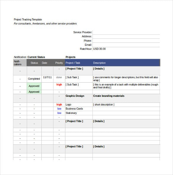 project tracking excel format download