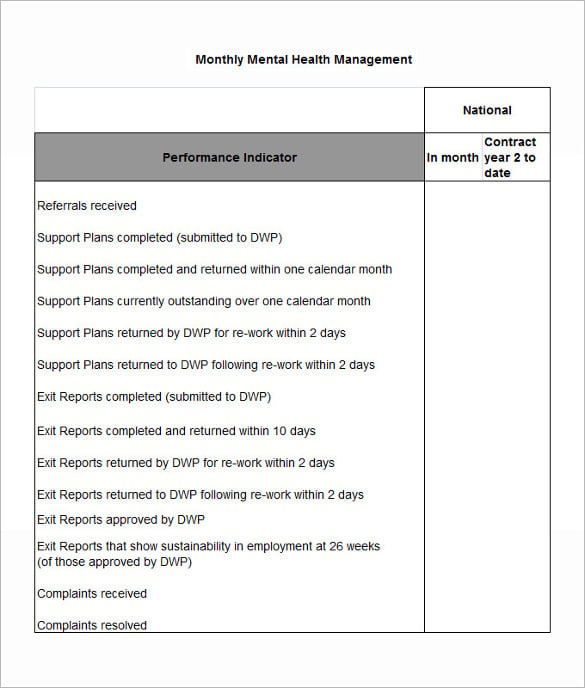 health monthly mental health management excel report template