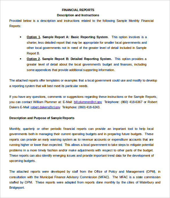 financial account management report template word format