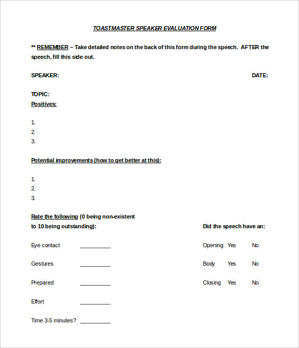 Toastmaster Evaluation Template 20+ Free Word, PDF Documents Download!