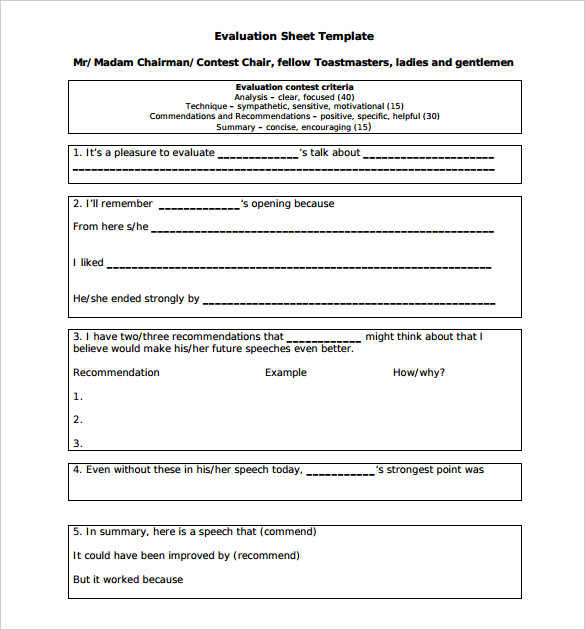 Toastmaster Evaluation Template 20+ Free Word, PDF Documents Download!