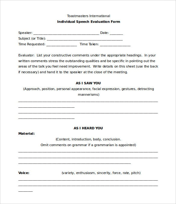 sample toastmaster speech evaluation