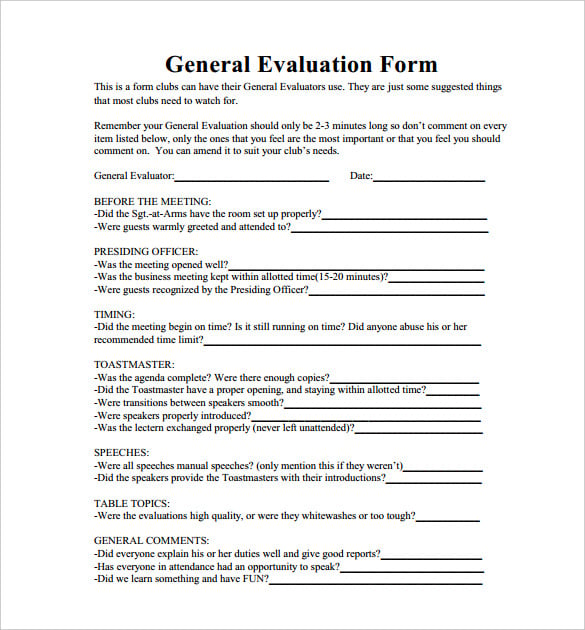 Toastmaster Evaluation Template – 20+ Free Word, PDF Documents Download!