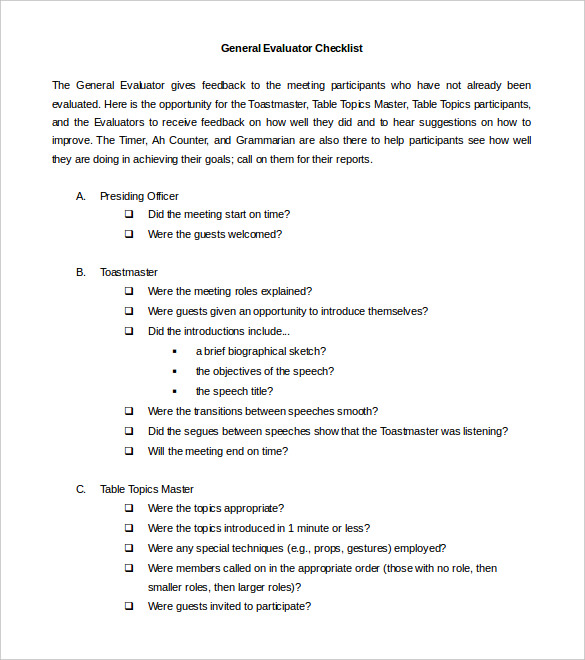 Toastmaster Evaluation Template – 20+ Free Word, PDF Documents Download!