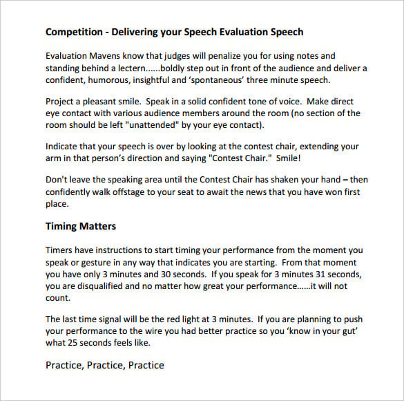 toastmasters evaluation writing a speech with purpose