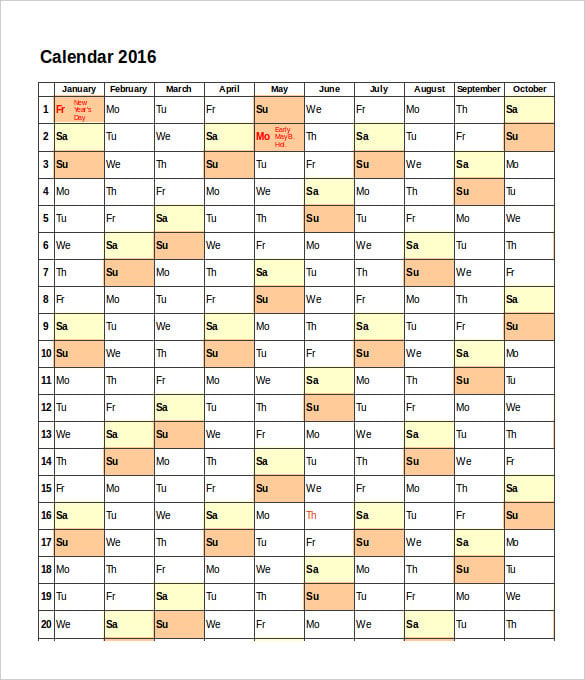 download excel calendar schedule 2016 template free editable