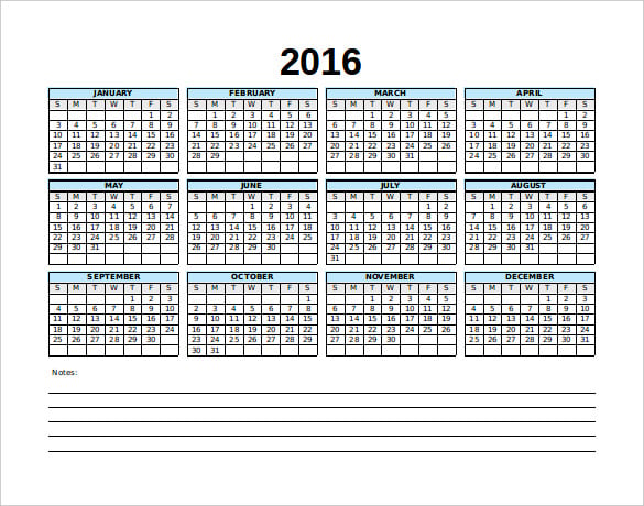 download calendar schedule template 2016 single page