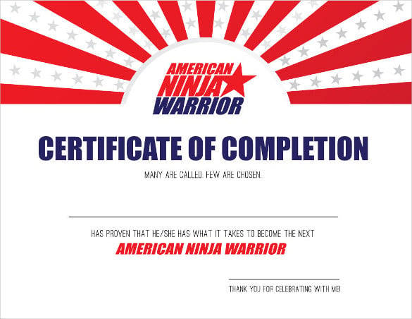 download american ninja warrior certificate of completion printable