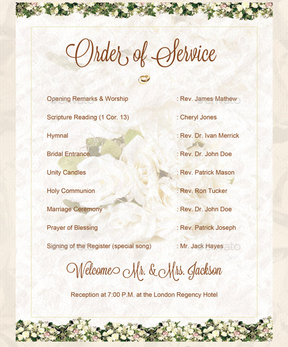 16 Wedding Order Of Service Templates In MS Excel MS Word Numbers Pages PDF