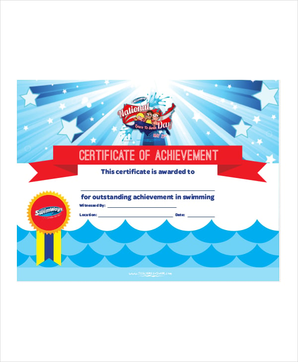 certificate of achievement in swimming