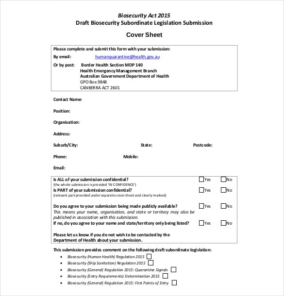 biosecurity confidential cover sheet free download