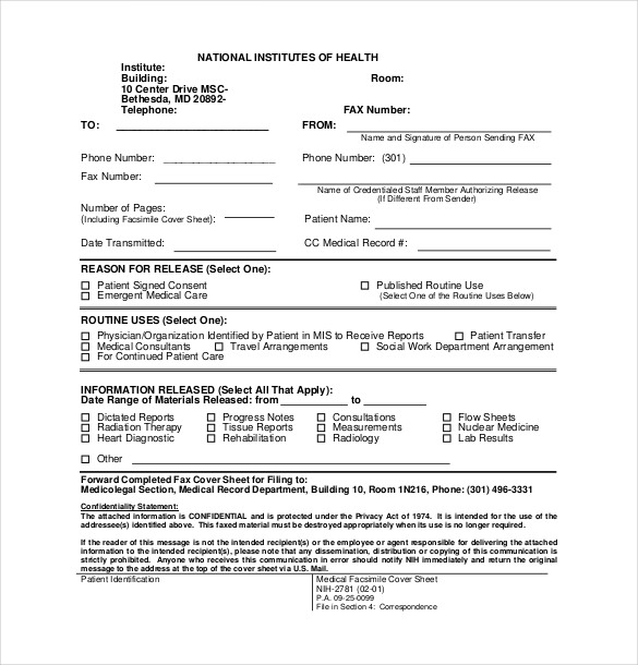medical confidential cover sheet download