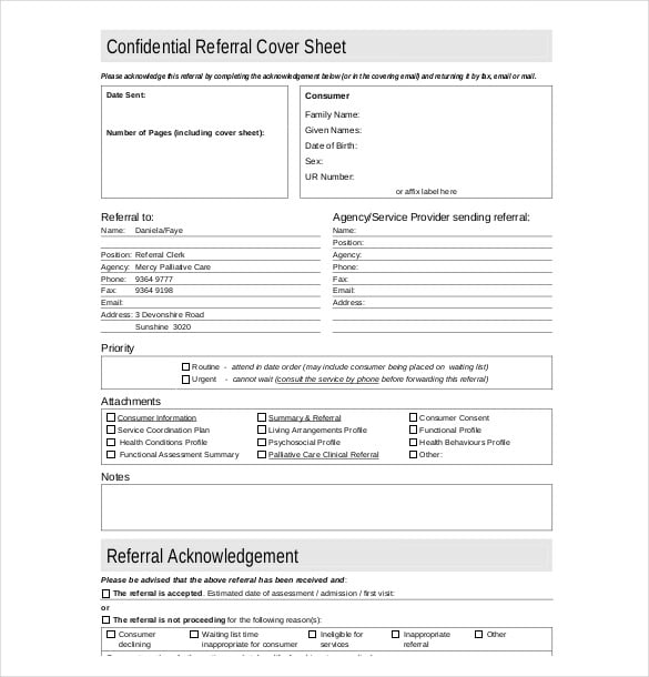 confidential referal cover sheet free download