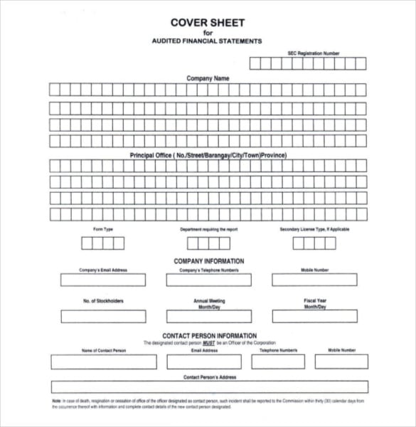 financial blank cover sheet download
