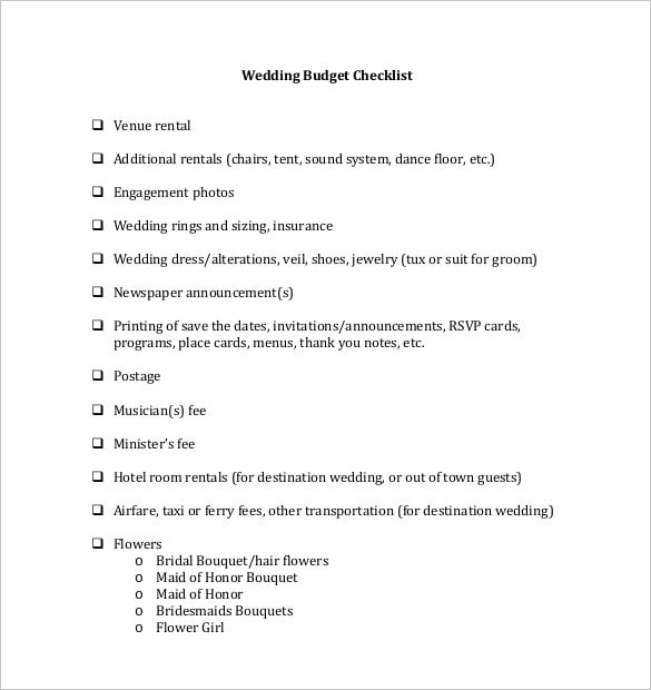 wedding budget checklist template for download