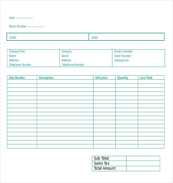 general purchase credit memo template free format