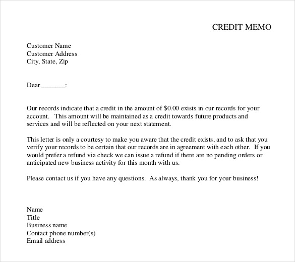 credit memo form free