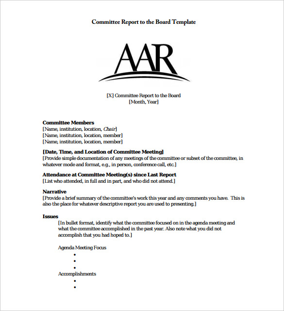 committee report to the board template pdf format download