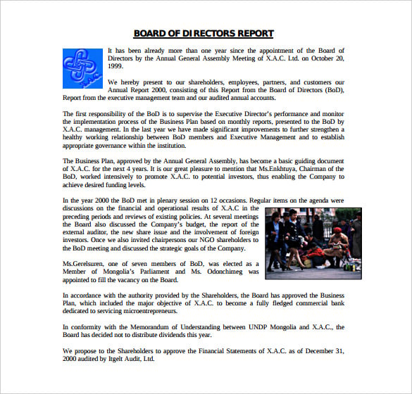 board of directors report template pdf example free download