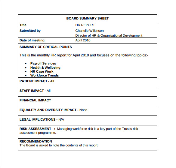 general hospital hr board report template pdf printable