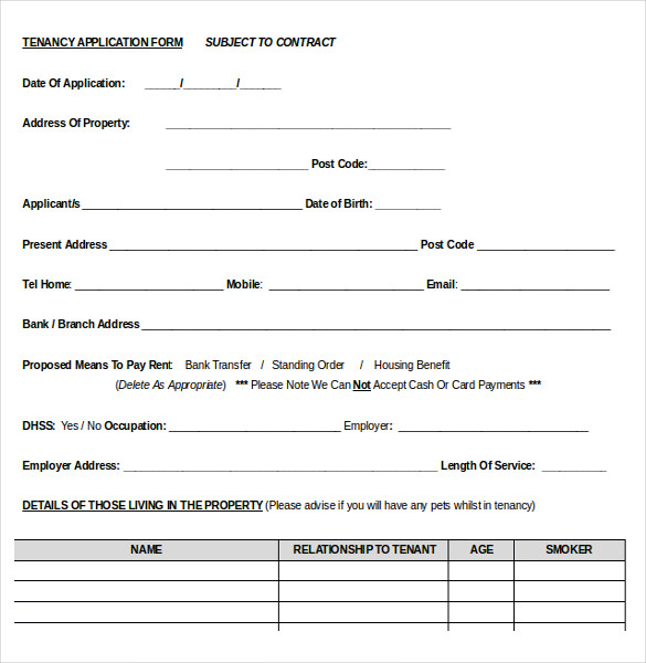 Printable Rental Application Template Word 5664