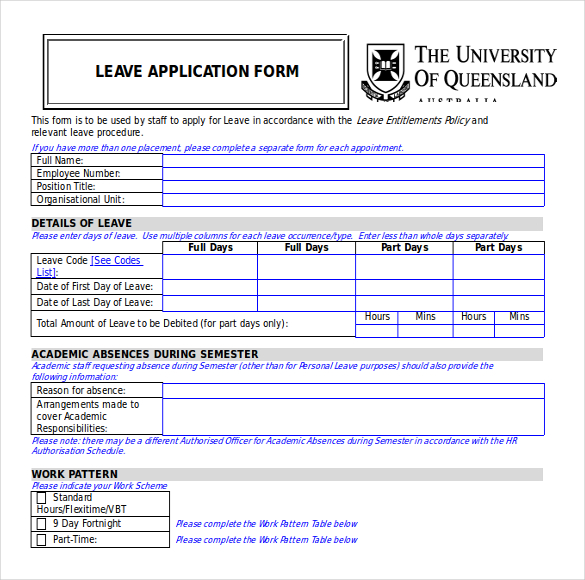 leave apllication form free download word format