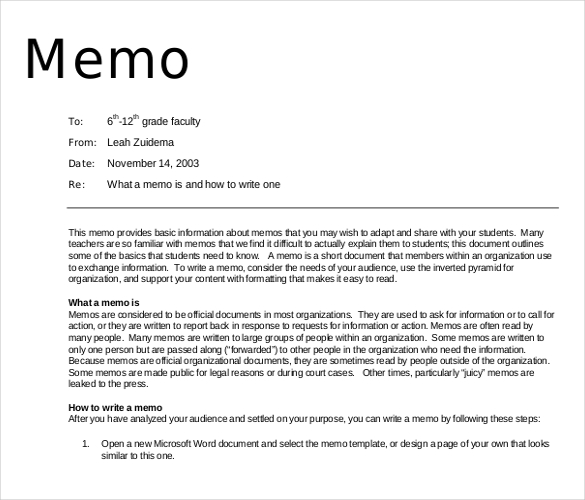 professional memo example format download