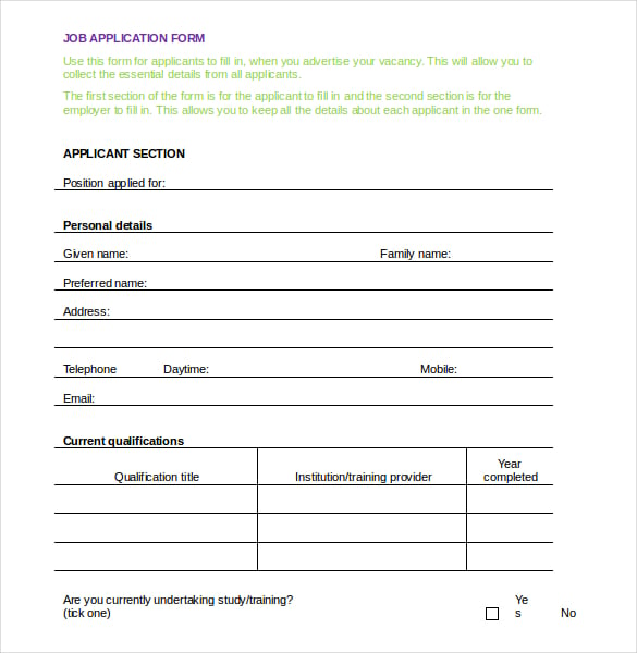 Job Application Form Template Word PDF Template