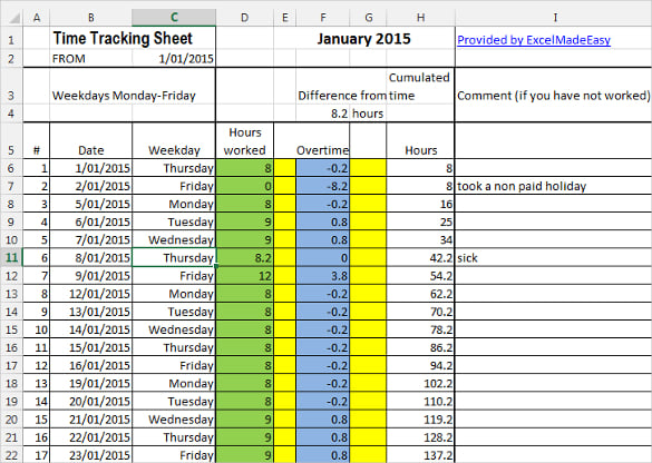 example time tracking sheet template download