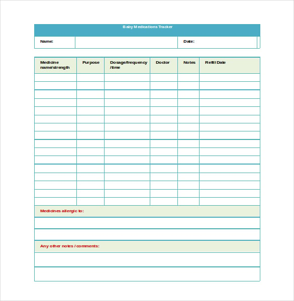 example baby medications tracking sheet template download