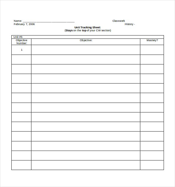 tracking sheet doc format template download