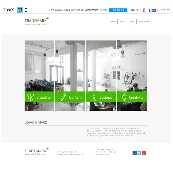 free advertising and marketing firm wix template