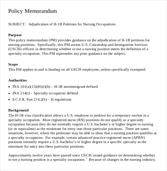 pdf document download for nurses policy memo template