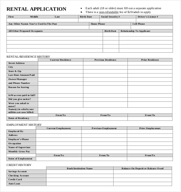 rental application template pdf format download