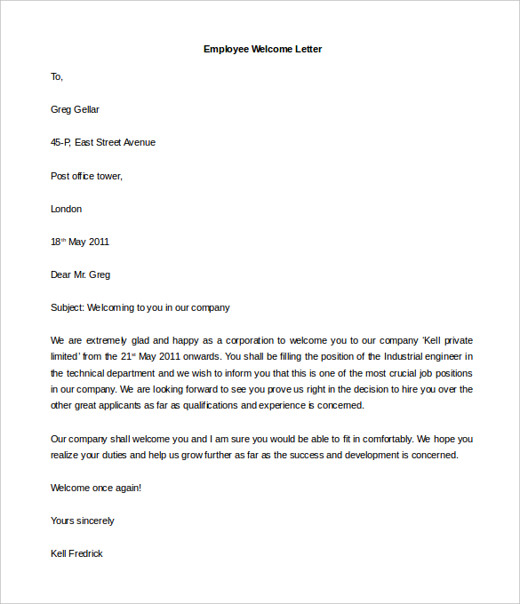 26+ FREE HR Welcome Letter Templates - DOC, PDF | Free ...